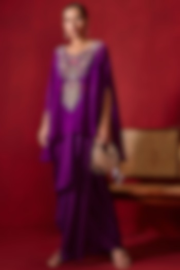 Purple Organza Embroidered Cape Set by Ajiesh Oberoi at Pernia's Pop Up Shop