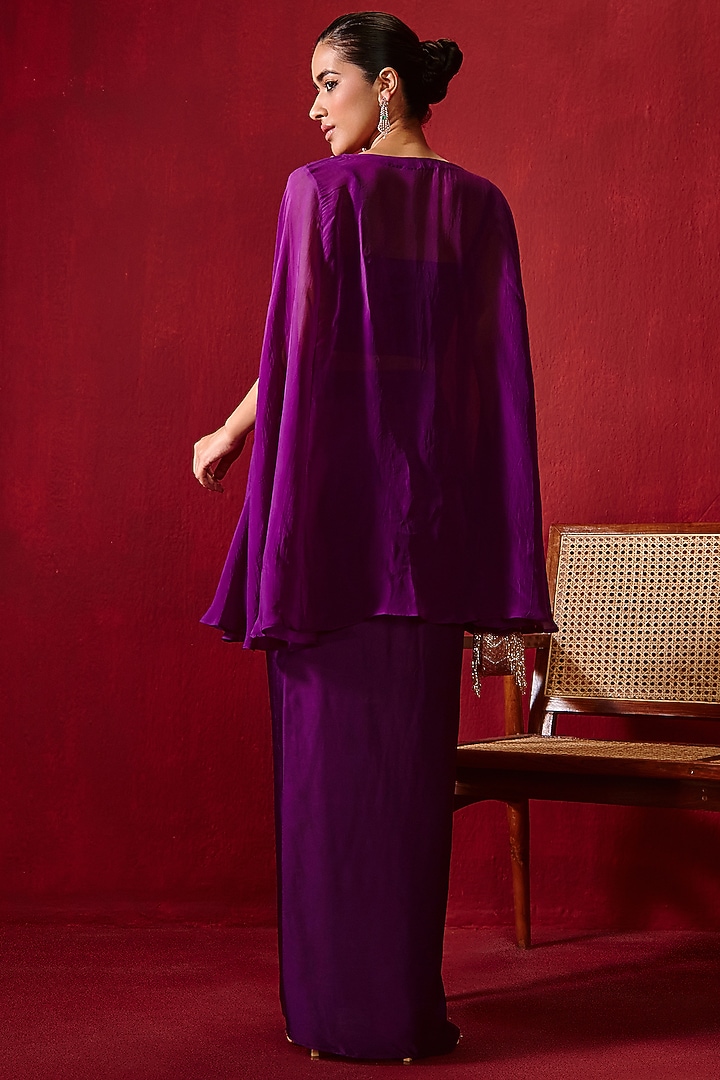 Purple Organza Embroidered Cape Set by Ajiesh Oberoi at Pernia's Pop Up Shop