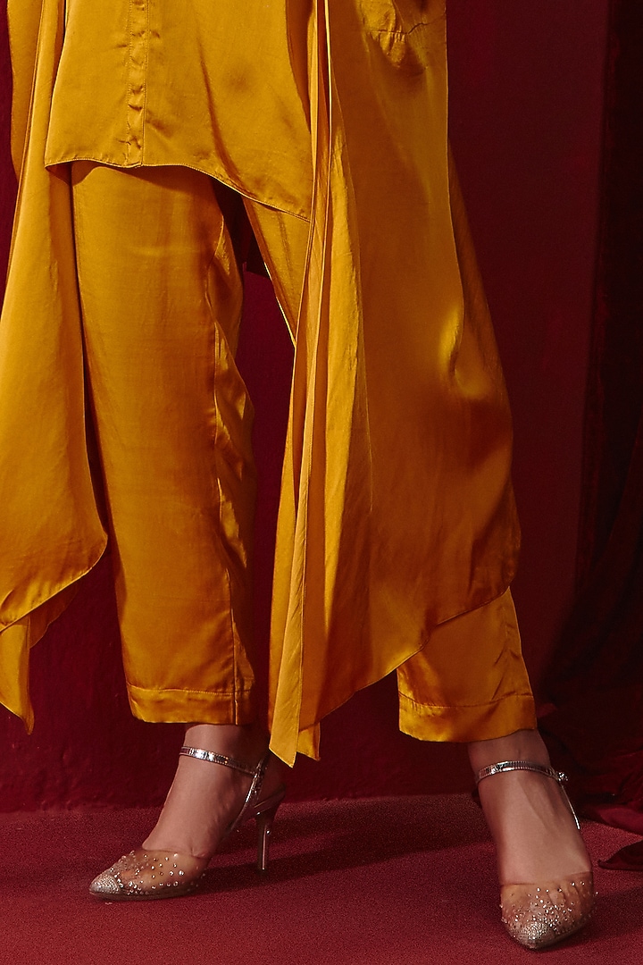 Mustard Modal Silk Pearl Embroidered Pant Set by Ajiesh Oberoi at Pernia's Pop Up Shop