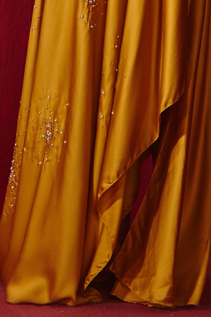 Mustard Modal Silk Embroidered Asymmetrical Vacation Dress by Ajiesh Oberoi at Pernia's Pop Up Shop