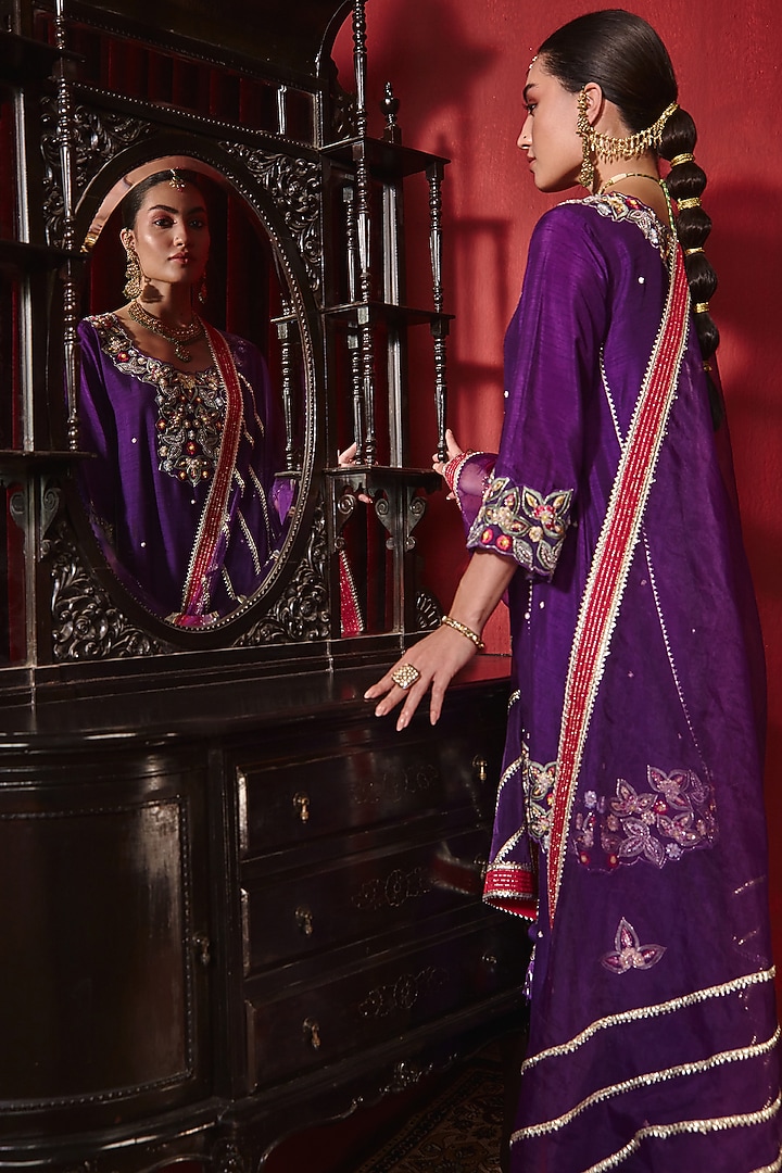 Purple Dupion Silk Wedding Sharara Set by Ajiesh Oberoi at Pernia's Pop Up Shop