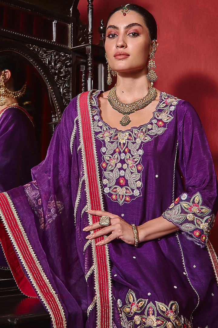 Purple Dupion Silk Wedding Sharara Set by Ajiesh Oberoi at Pernia's Pop Up Shop