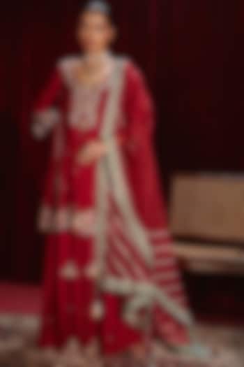 Wine Dupion Silk Wedding Sharara Set by Ajiesh Oberoi at Pernia's Pop Up Shop