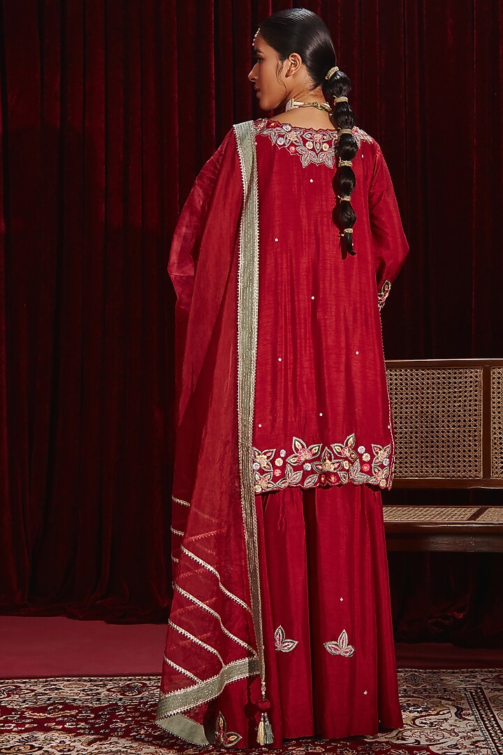 Wine Dupion Silk Wedding Sharara Set by Ajiesh Oberoi at Pernia's Pop Up Shop