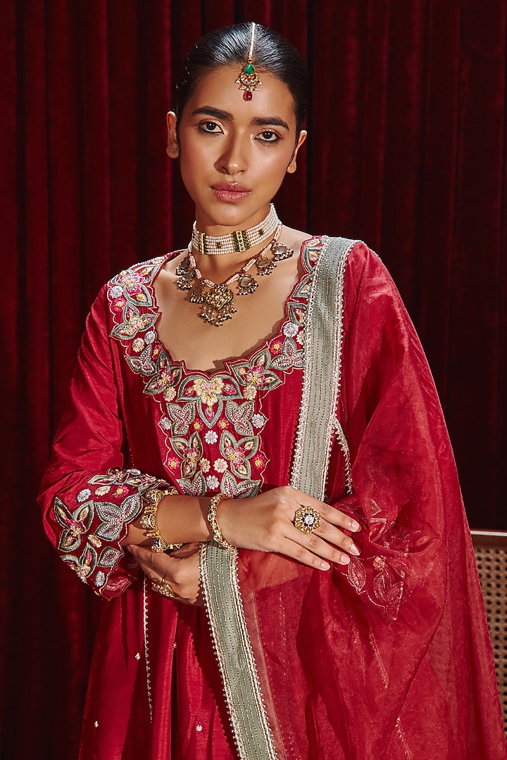 Wine Dupion Silk Wedding Sharara Set by Ajiesh Oberoi at Pernia's Pop Up Shop