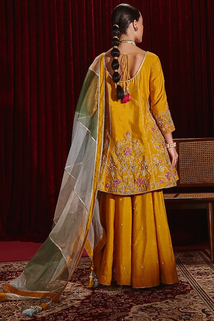 Mustard Dupion Silk Gharara Set by Ajiesh Oberoi at Pernia's Pop Up Shop