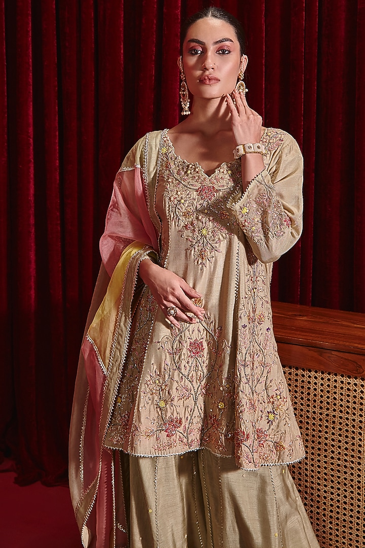 Mint Green Dupion Silk Gharara Set by Ajiesh Oberoi at Pernia's Pop Up Shop