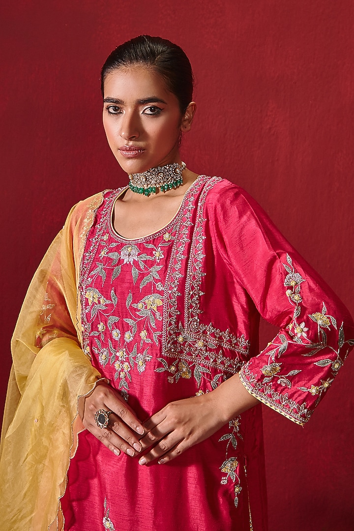 Rani Dupion Silk Embroidered Dhoti Set by Ajiesh Oberoi at Pernia's Pop Up Shop