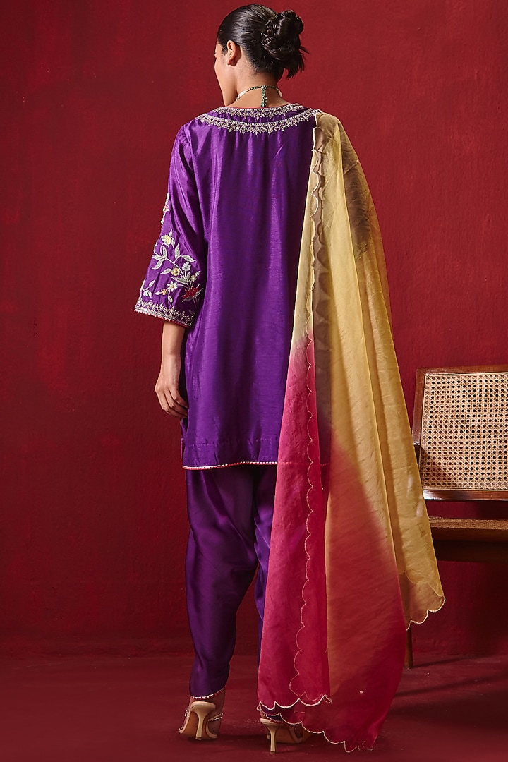 Purple Dupion Silk Embroidered Dhoti Set by Ajiesh Oberoi at Pernia's Pop Up Shop