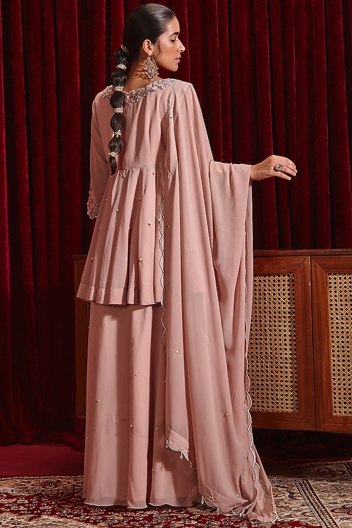 Old Rose Georgette Wedding Sharara Set by Ajiesh Oberoi at Pernia's Pop Up Shop