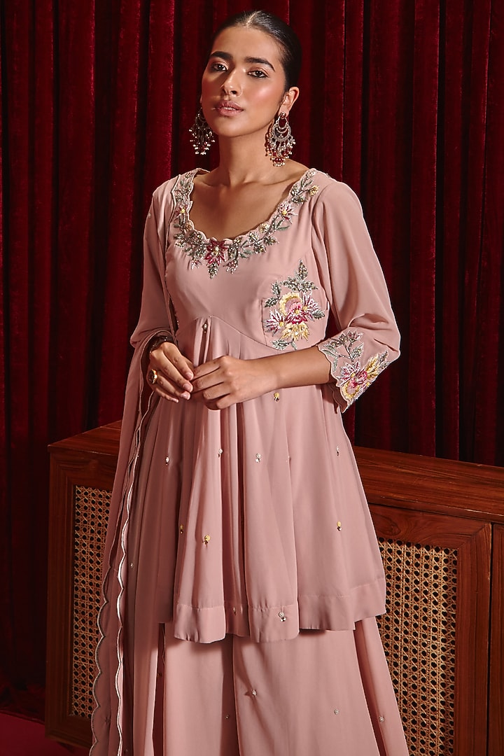 Old Rose Georgette Wedding Sharara Set by Ajiesh Oberoi at Pernia's Pop Up Shop