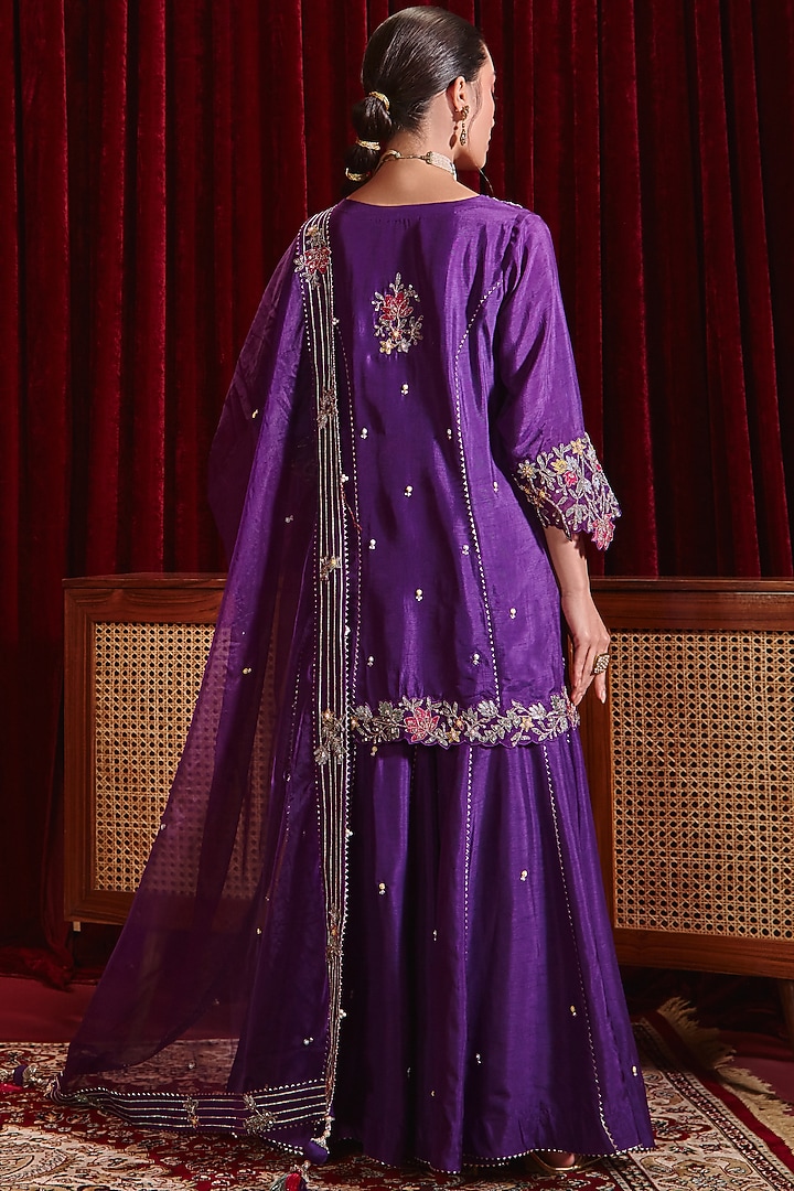 Purple Dupion Silk Embroidered Gharara Set by Ajiesh Oberoi at Pernia's Pop Up Shop