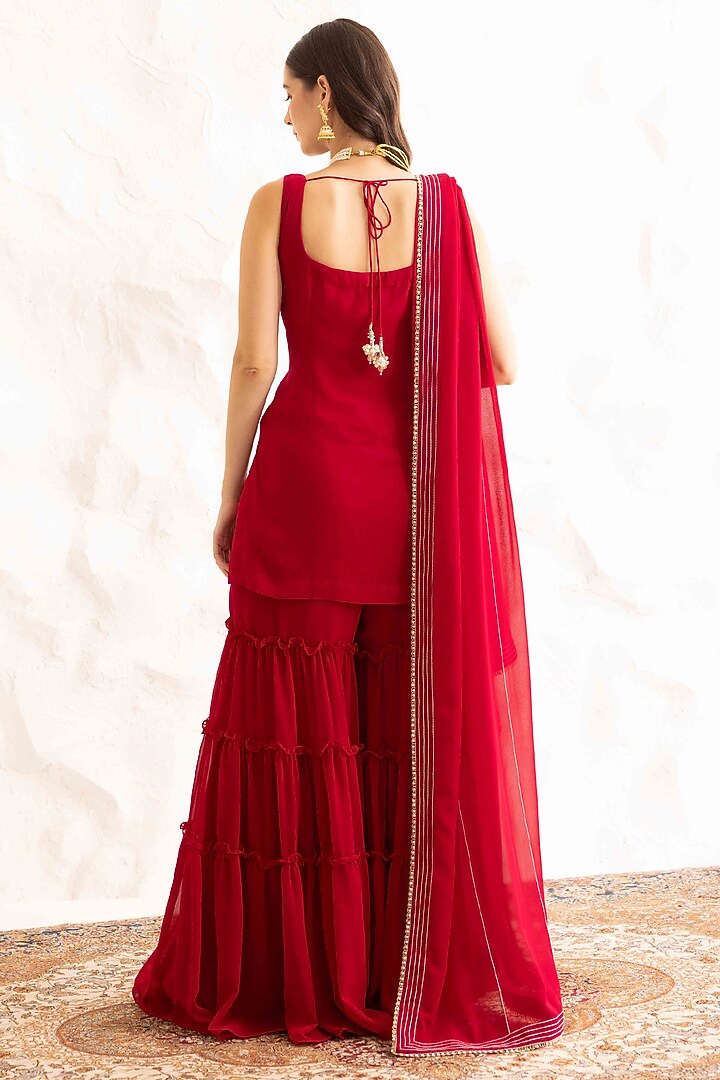 Plum Georgette Frilled Wedding Sharara Set by Ajiesh Oberoi at Pernia's Pop Up Shop