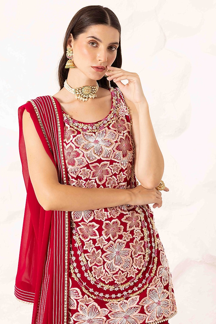 Plum Georgette Frilled Wedding Sharara Set by Ajiesh Oberoi at Pernia's Pop Up Shop