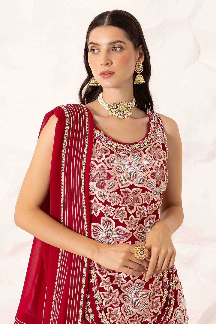Plum Georgette Frilled Wedding Sharara Set by Ajiesh Oberoi at Pernia's Pop Up Shop