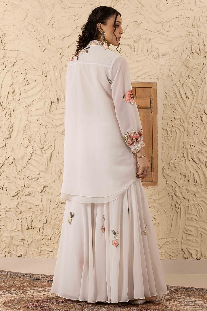 Ivory Georgette Wedding Sharara Set by Ajiesh Oberoi at Pernia's Pop Up Shop