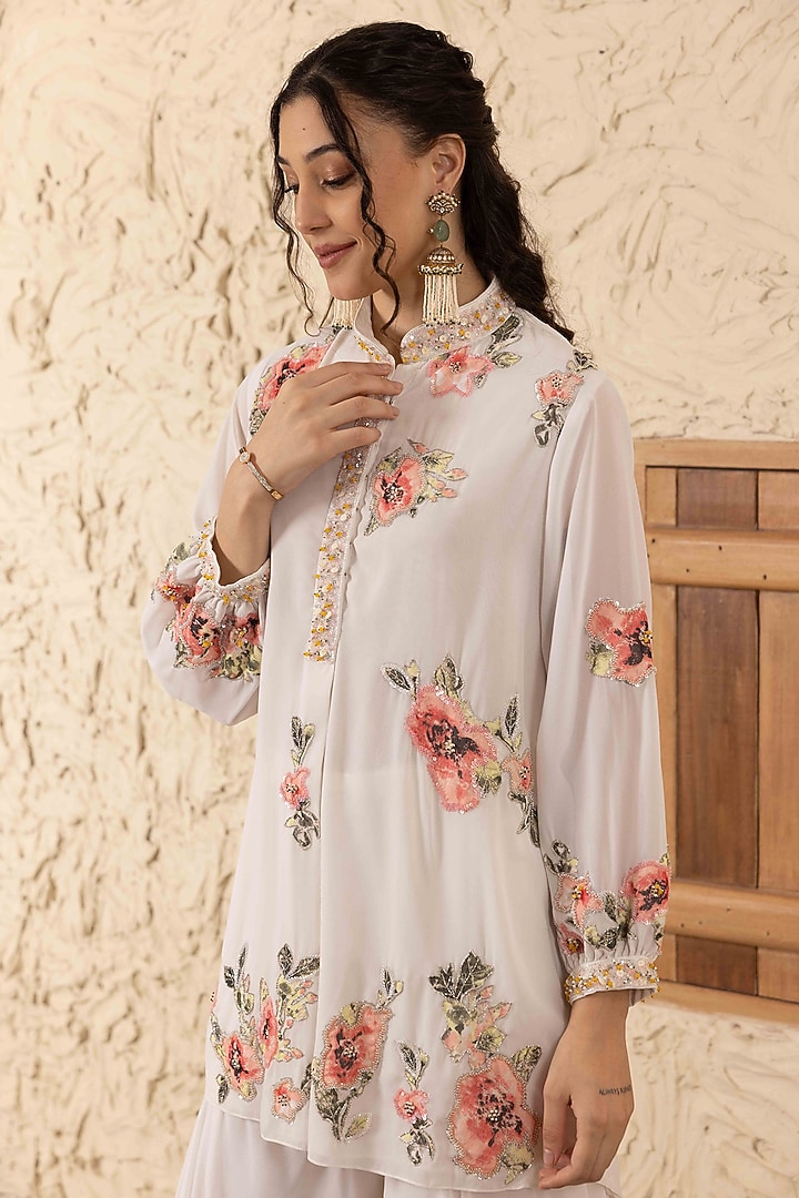 Ivory Georgette Wedding Sharara Set by Ajiesh Oberoi at Pernia's Pop Up Shop