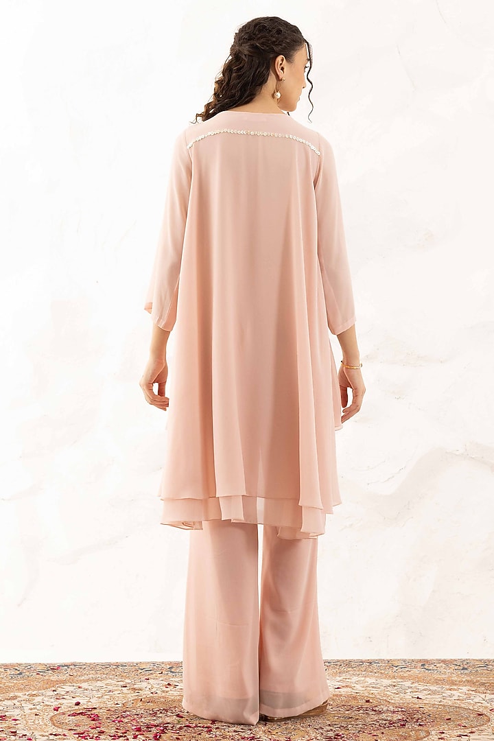 Rose Pink Georgette Applique Work Co-Ord Set by Ajiesh Oberoi at Pernia's Pop Up Shop