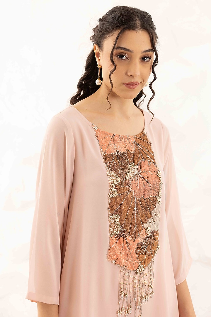 Rose Pink Georgette Applique Work Co-Ord Set by Ajiesh Oberoi at Pernia's Pop Up Shop