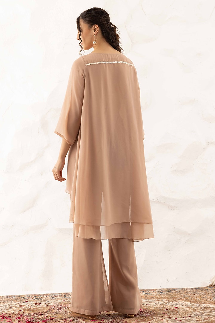 Nude Georgette Applique Work Co-Ord Set by Ajiesh Oberoi at Pernia's Pop Up Shop