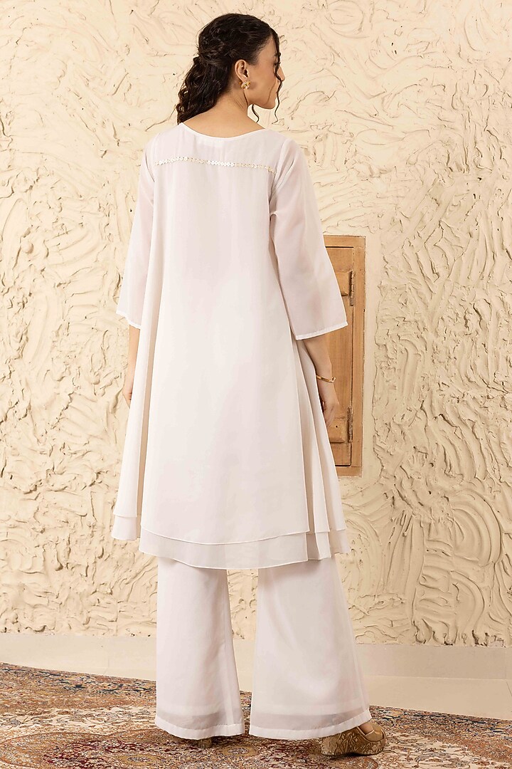 Ivory Georgette Applique Work Co-Ord Set by Ajiesh Oberoi at Pernia's Pop Up Shop