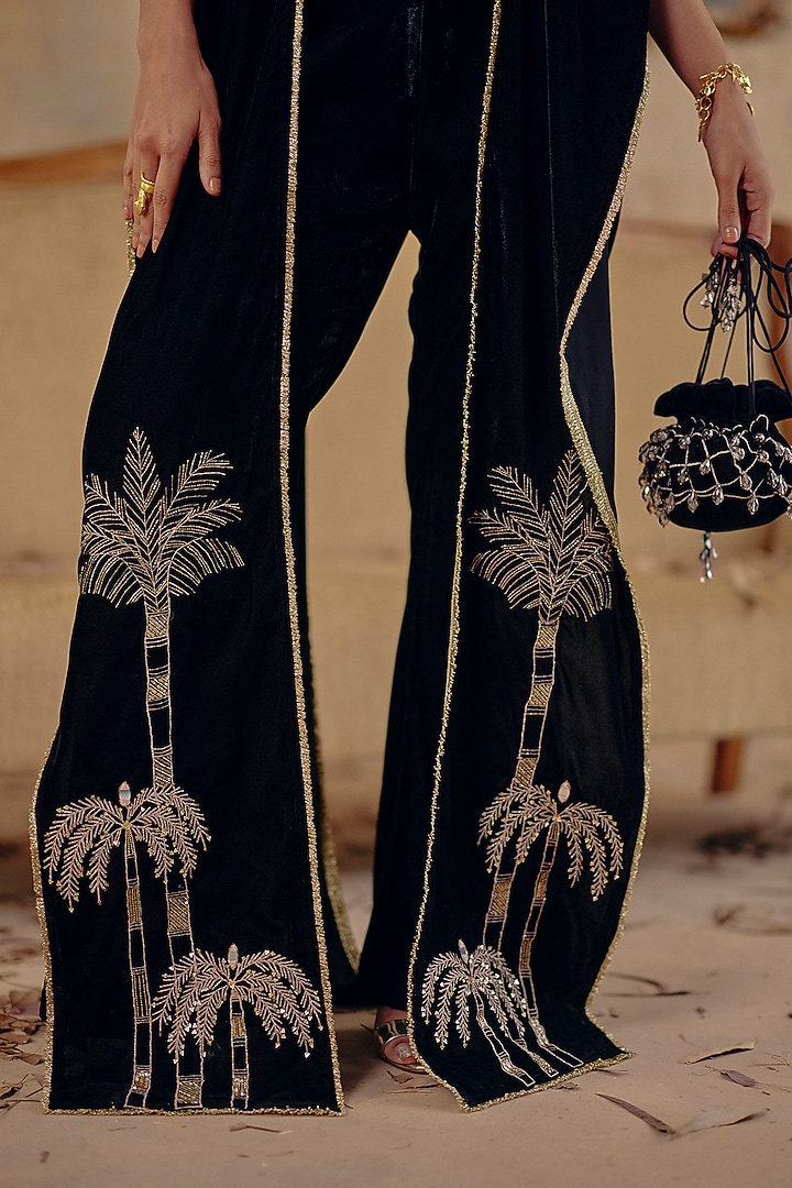 Black Velvet Gold Embroidered Co-Ord Set by Ajiesh Oberoi at Pernia's Pop Up Shop