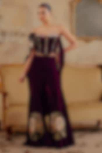 Deep Wine Velvet Wide-Leg Flared Pant Set by Ajiesh Oberoi at Pernia's Pop Up Shop