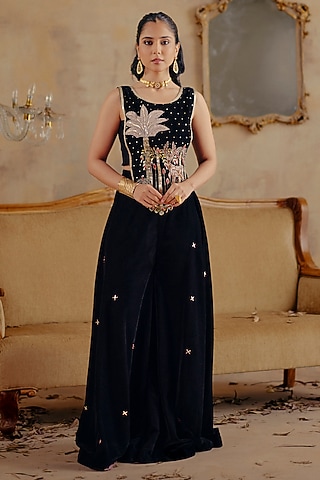Black Velvet Sharara Set by Ajiesh Oberoi