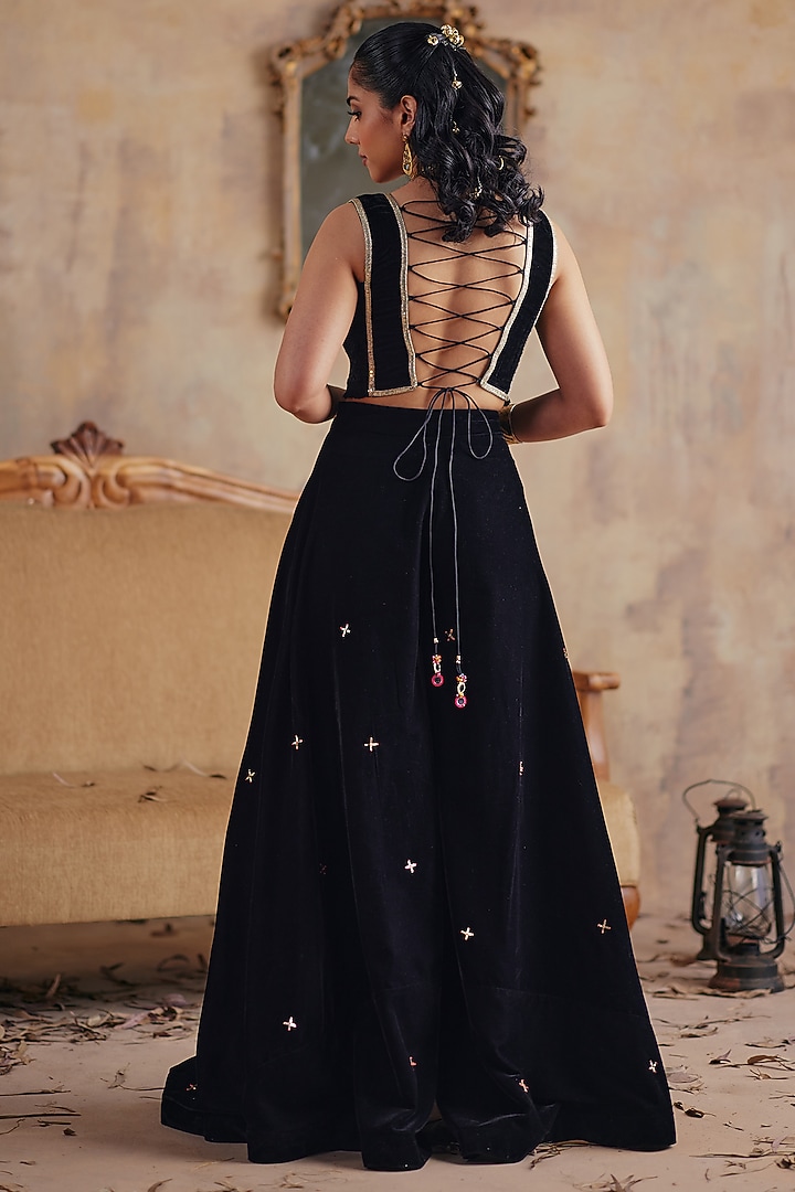 Black Velvet Wedding Sharara Set by Ajiesh Oberoi at Pernia's Pop Up Shop