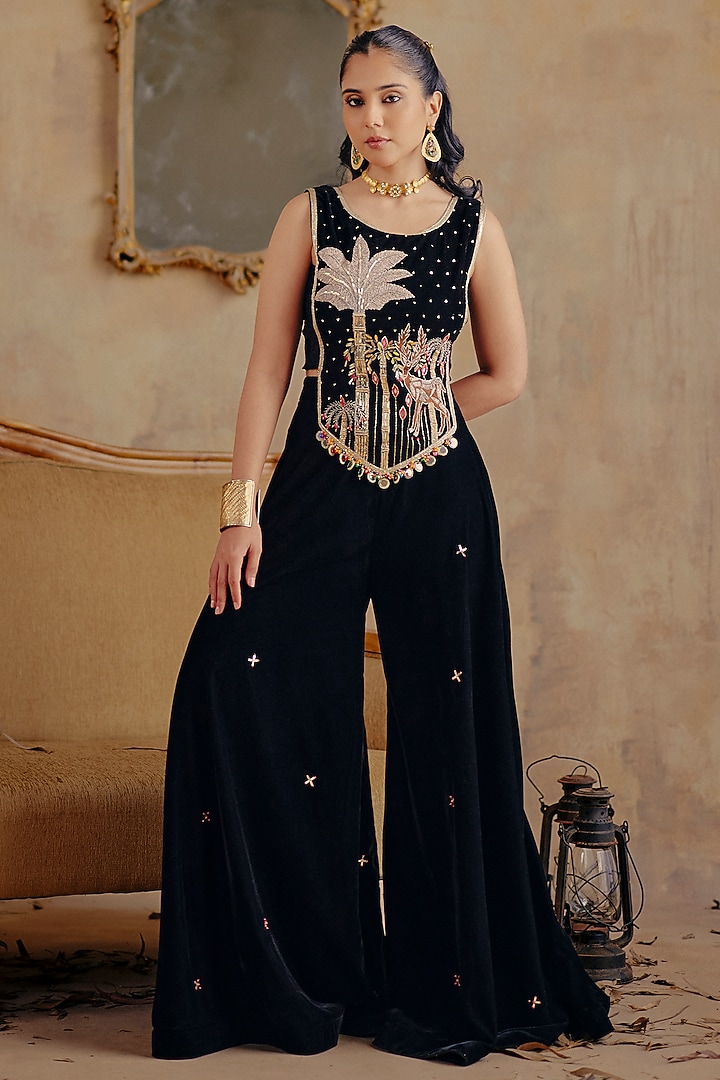 Black Velvet Wedding Sharara Set by Ajiesh Oberoi at Pernia's Pop Up Shop