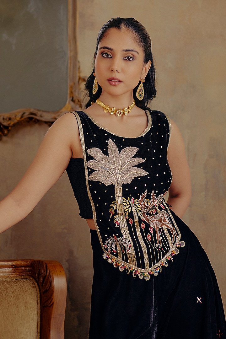 Black Velvet Wedding Sharara Set by Ajiesh Oberoi at Pernia's Pop Up Shop