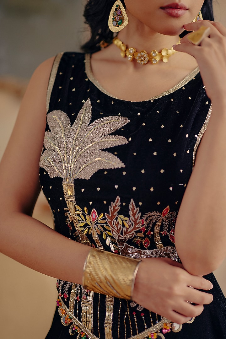 Black Velvet Wedding Sharara Set by Ajiesh Oberoi at Pernia's Pop Up Shop