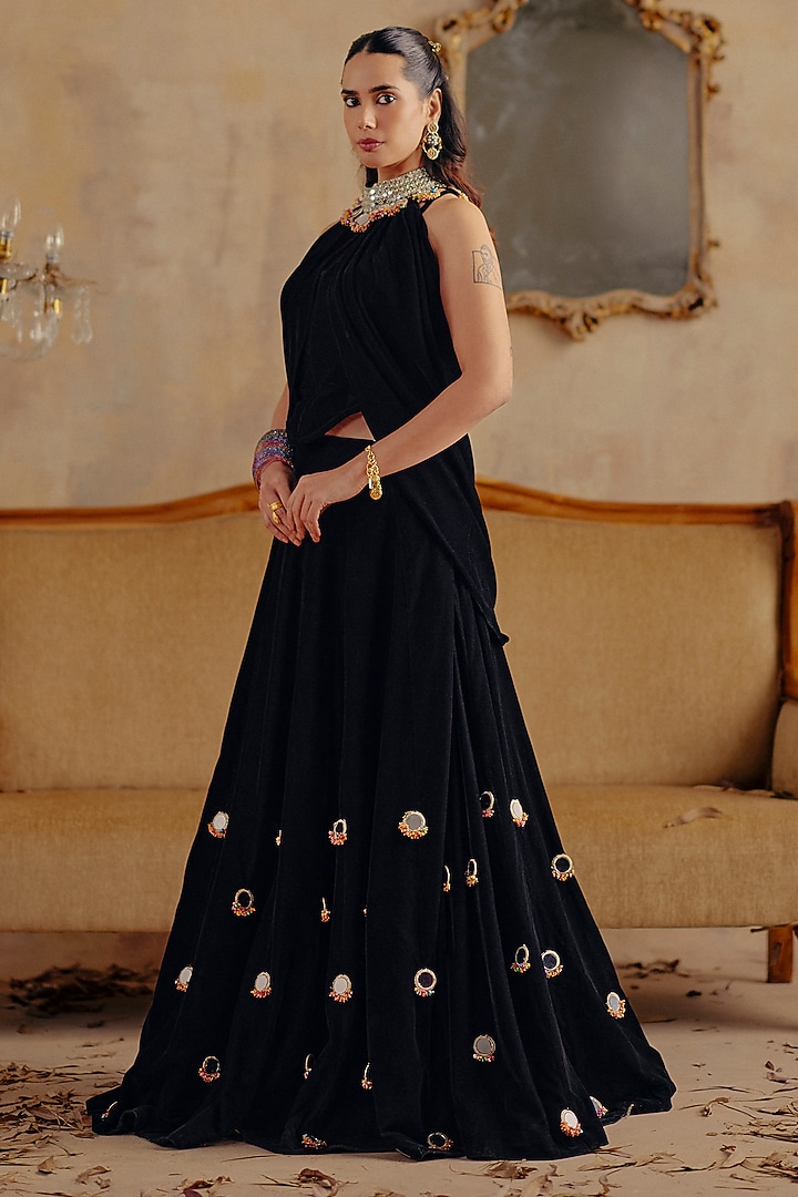 Black Velvet Skirt Set by Ajiesh Oberoi at Pernia's Pop Up Shop