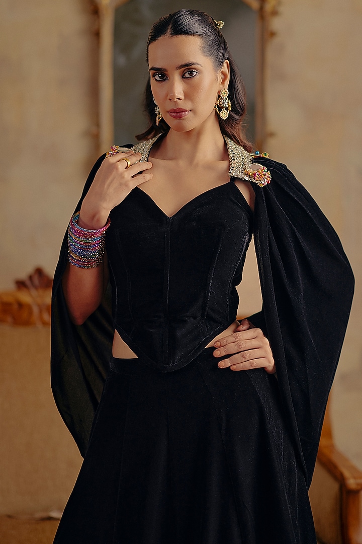 Black Velvet Skirt Set by Ajiesh Oberoi at Pernia's Pop Up Shop