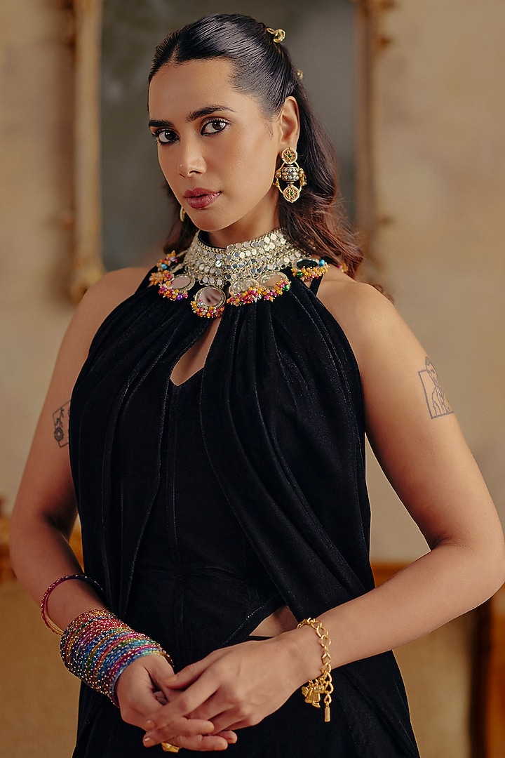 Black Velvet Skirt Set by Ajiesh Oberoi at Pernia's Pop Up Shop
