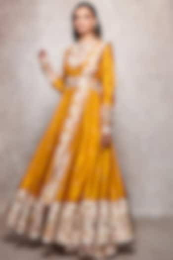 Mustard Embroidered Anarkali Set by Ajiesh Oberoi at Pernia's Pop Up Shop