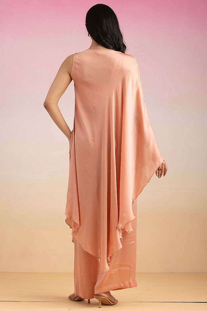 Peach Chiffon & Lycra Satin Bead Embroidered Cape Set by Ajiesh Oberoi at Pernia's Pop Up Shop