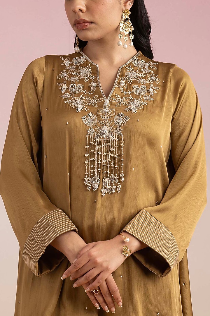 Honey Gold Chiffon & Mulmul Kaftan Set by Ajiesh Oberoi at Pernia's Pop Up Shop