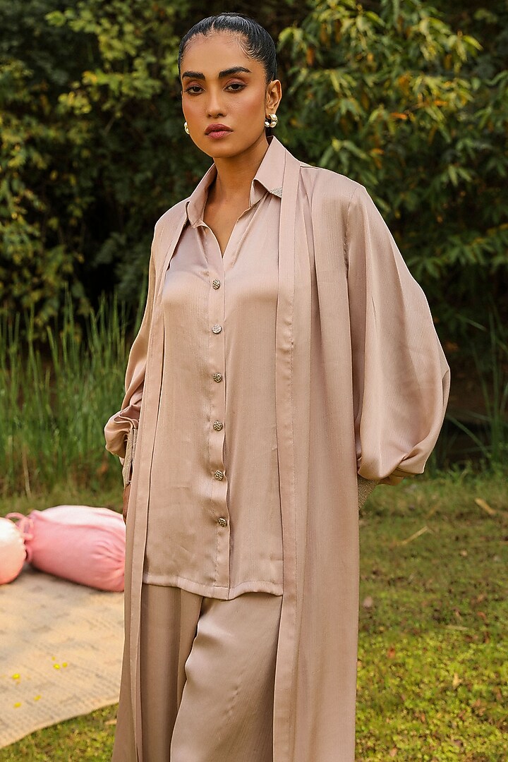 Cream Chiffon & Mulmul Co-Ord Set by Ajiesh Oberoi at Pernia's Pop Up Shop