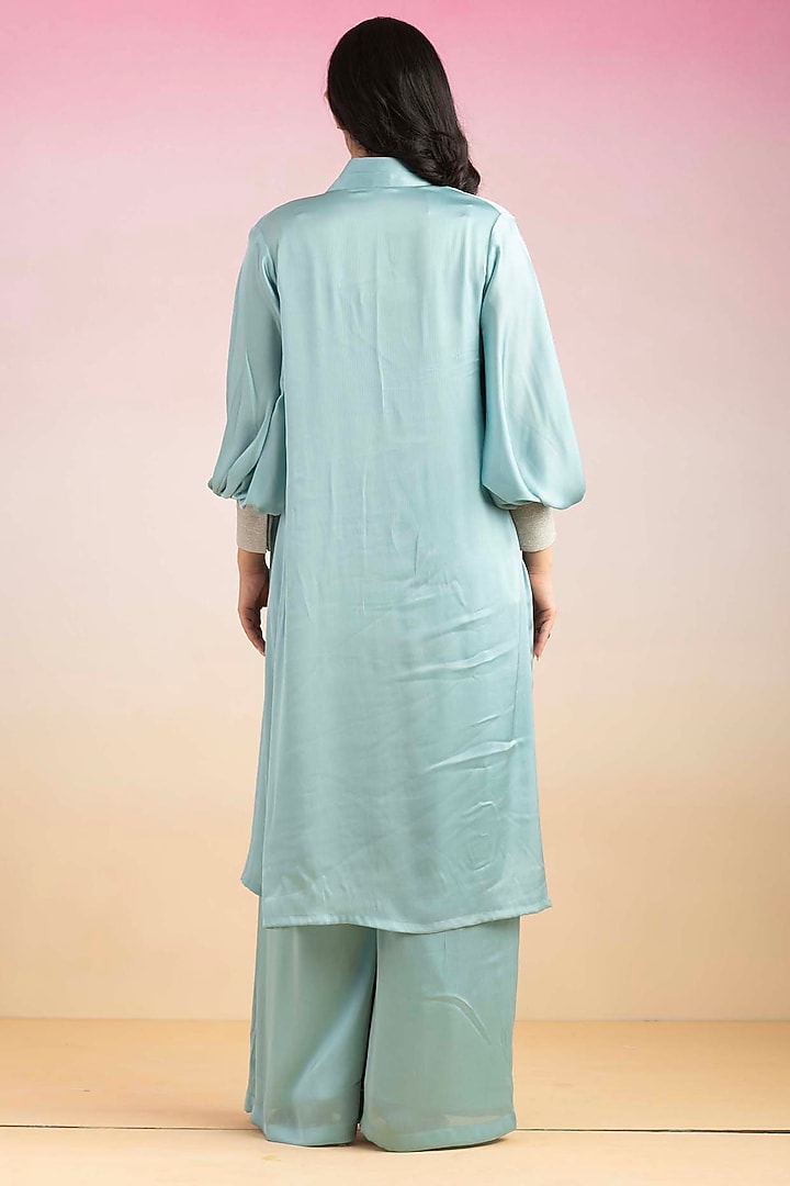 Sky Blue Chiffon & Mulmul Co-Ord Set by Ajiesh Oberoi at Pernia's Pop Up Shop