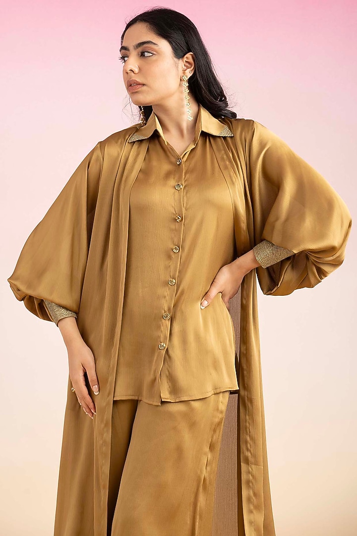Honey Gold Chiffon & Mulmul Co-Ord Set by Ajiesh Oberoi at Pernia's Pop Up Shop