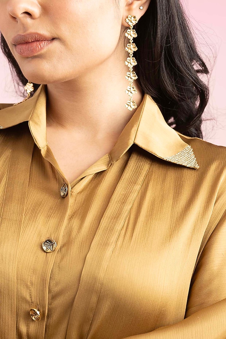 Honey Gold Chiffon & Mulmul Co-Ord Set by Ajiesh Oberoi at Pernia's Pop Up Shop