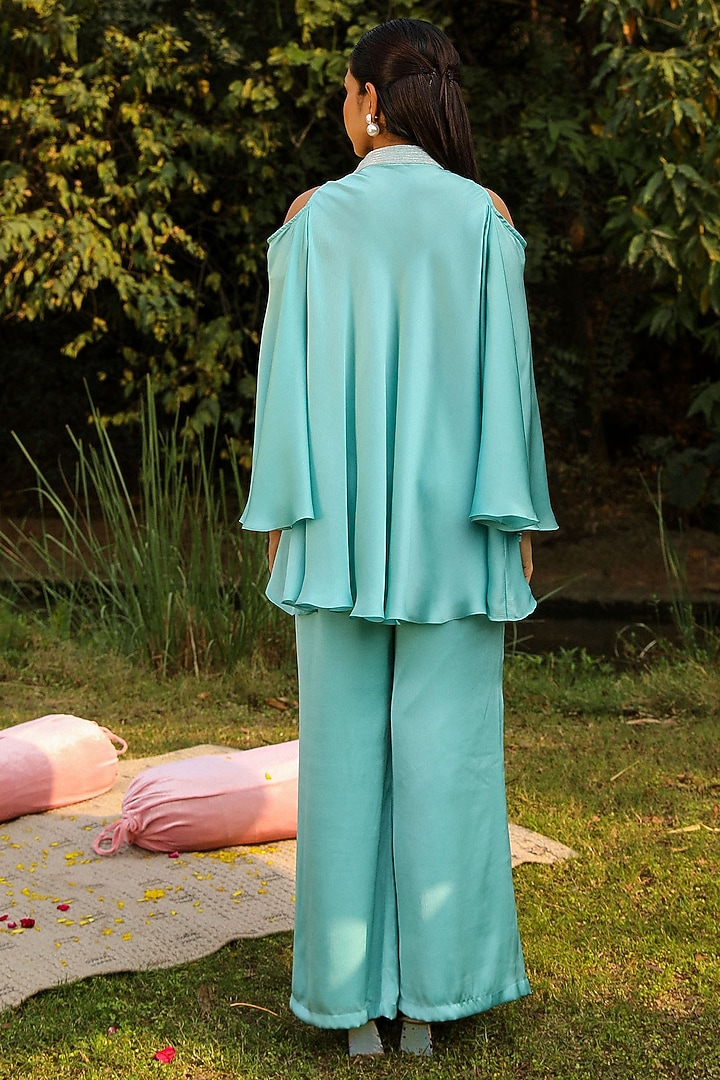 Sky Blue Chiffon & Mulmul Dori Embroidered Co-Ord Set by Ajiesh Oberoi at Pernia's Pop Up Shop