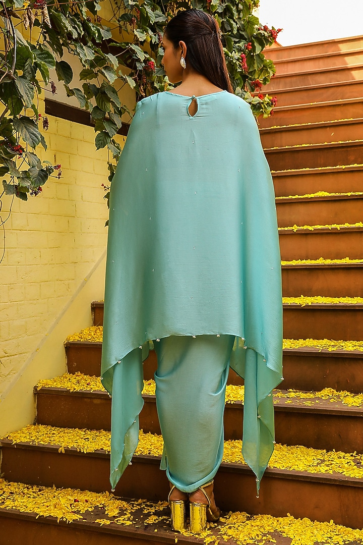 Sky Blue Chiffon Crystal Detailed Kaftan Set by Ajiesh Oberoi at Pernia's Pop Up Shop