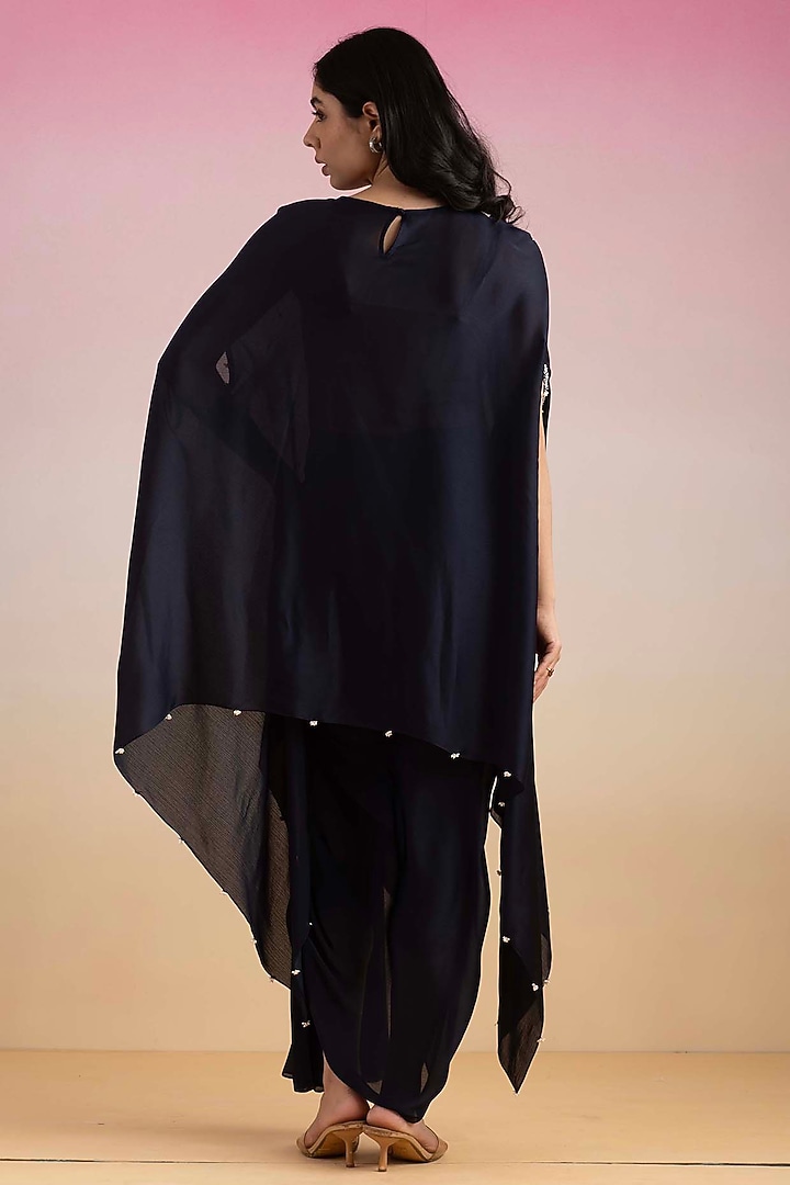 Navy Blue Chiffon Crystal Detailed Kaftan Set by Ajiesh Oberoi at Pernia's Pop Up Shop