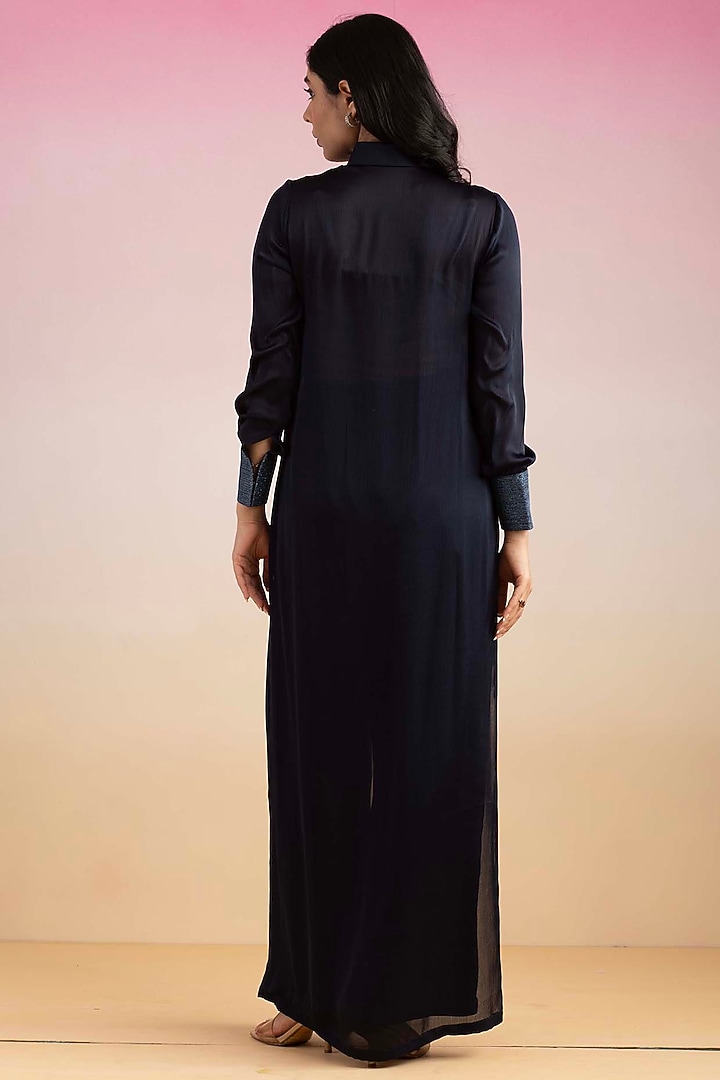 Navy Blue Chiffon Embroidered Co-Ord Set by Ajiesh Oberoi at Pernia's Pop Up Shop