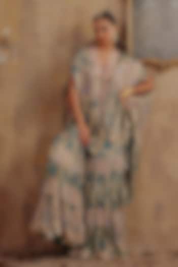 Blue Premium Lurex Georgette Printed Wedding Sharara Set by Ajiesh Oberoi at Pernia's Pop Up Shop