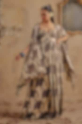 Grey Jacquard Premium Lurex Georgette Printed Maxi Vacation Dress by Ajiesh Oberoi at Pernia's Pop Up Shop