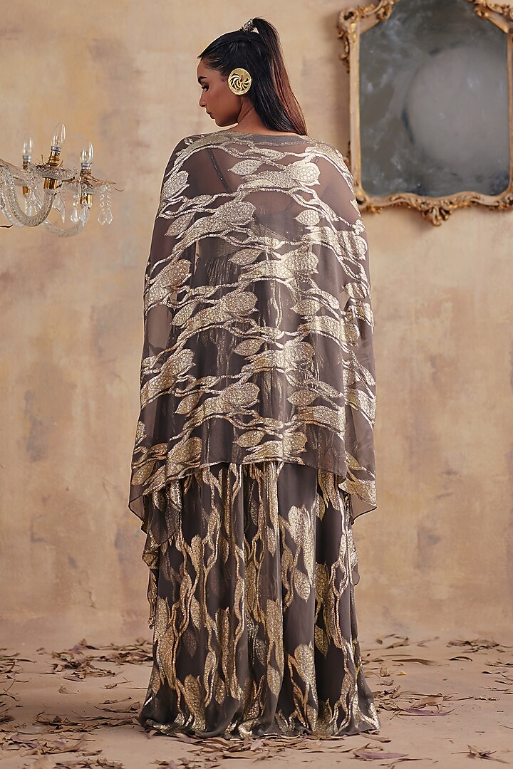 Grey Jacquard Premium Lurex Georgette Printed Maxi Vacation Dress by Ajiesh Oberoi at Pernia's Pop Up Shop
