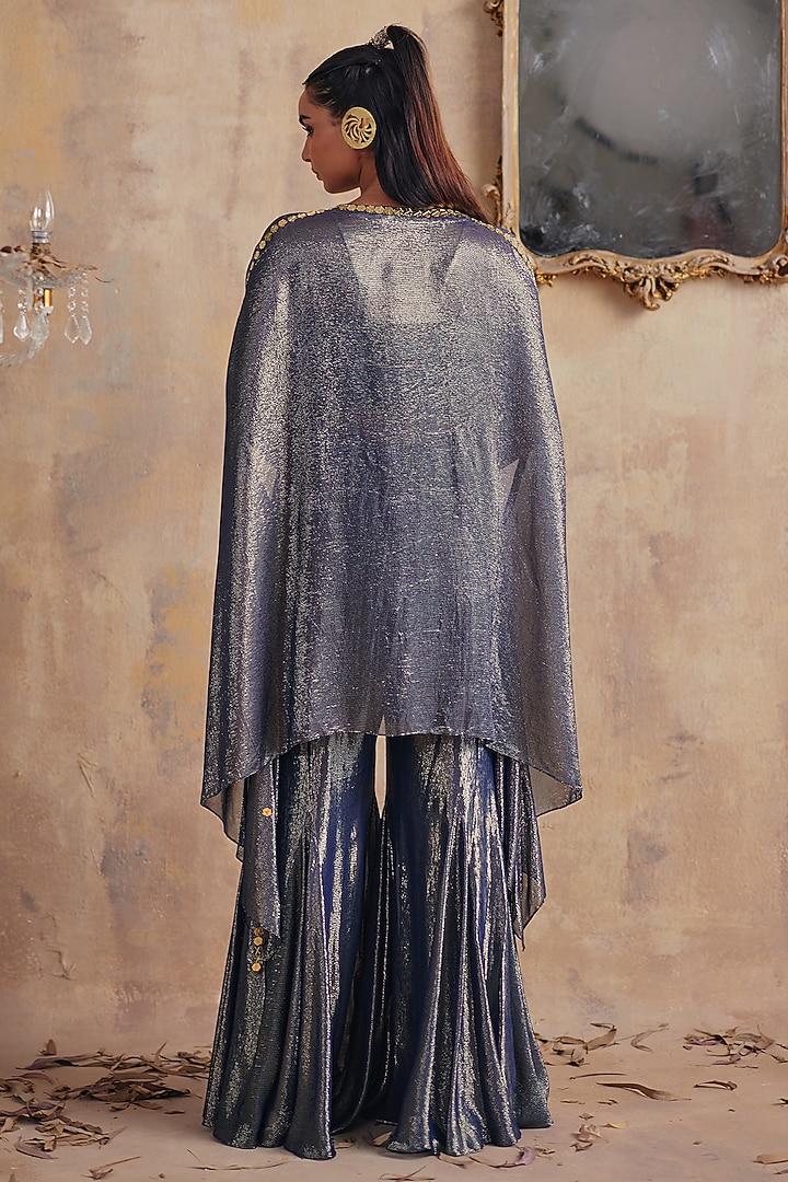 Blue Premium Lurex Georgette Flared Pant Set by Ajiesh Oberoi at Pernia's Pop Up Shop